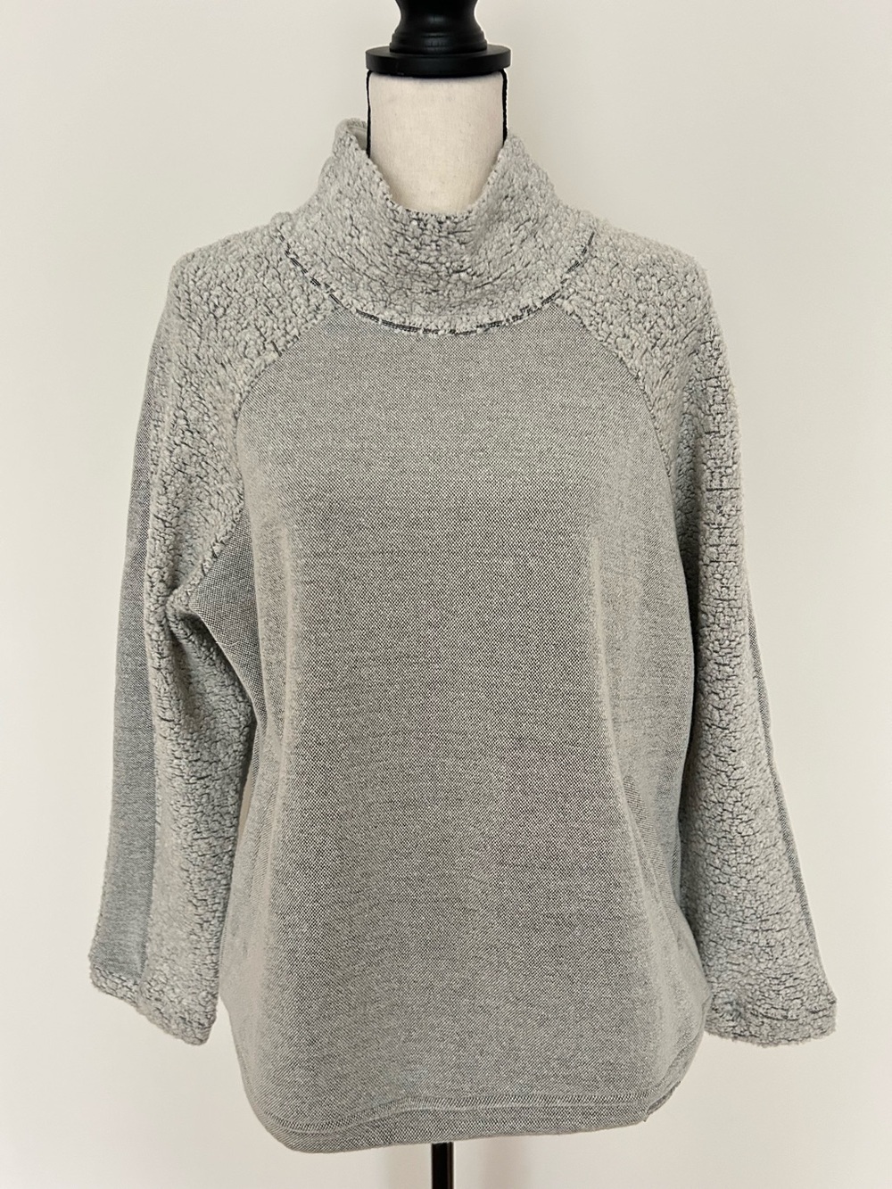 prAna Lockwood Recycled Wool Blend Pullover Sweater Gray Mock Neck Sherpa Size L